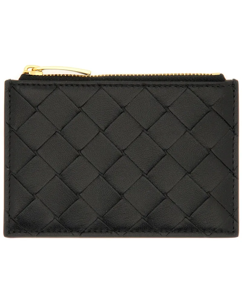 Bottega Veneta Woven Lambskin Card Case — Black Black