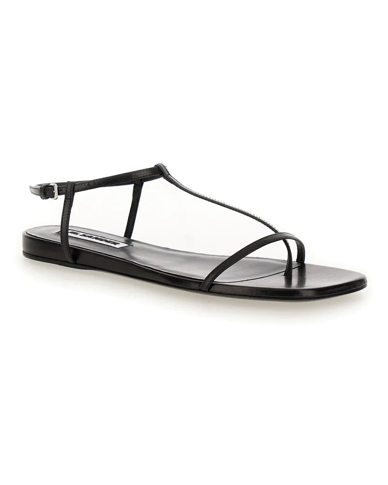 Jil Sander Women's Black Leather Sandals With Ankle Buckle Goat Black