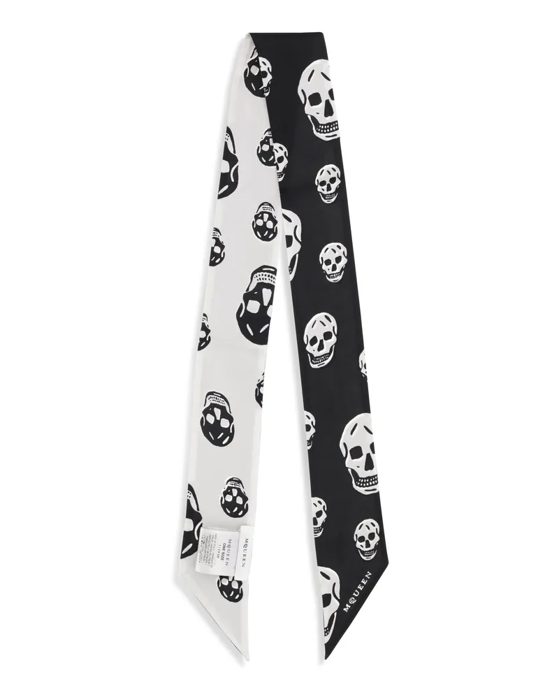 Alexander McQueen Women's Skull Ribbon Scarf Black-Ivory Silk Black/ivory Scarfs Black
