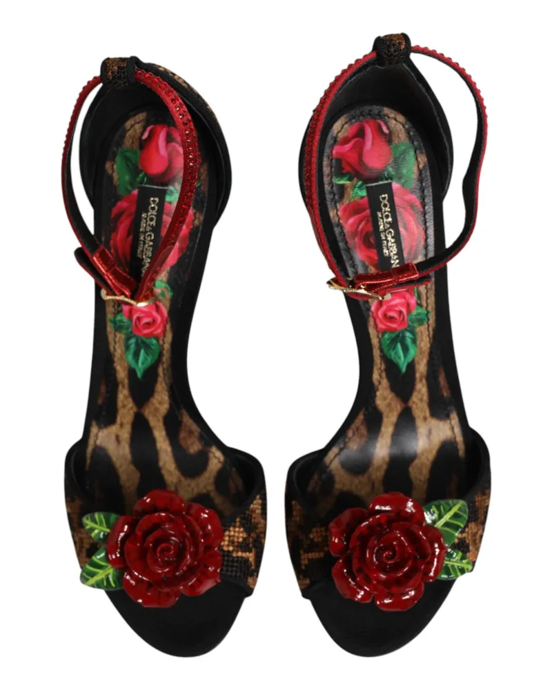 Dolce & Gabbana Women's Brown Leopard Crystal Roses Sandals Shoes Pl+se+vi+goat Brown