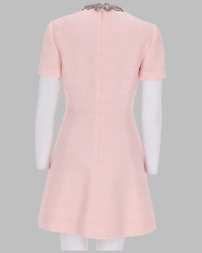 Valentino Garavani Crinkle Cotton Tweed Dress — Pink 