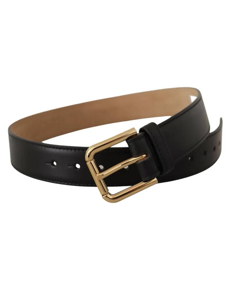 Dolce & Gabbana Women's Black Solid Leather Classic Gold Waist Buckle Belt Black
