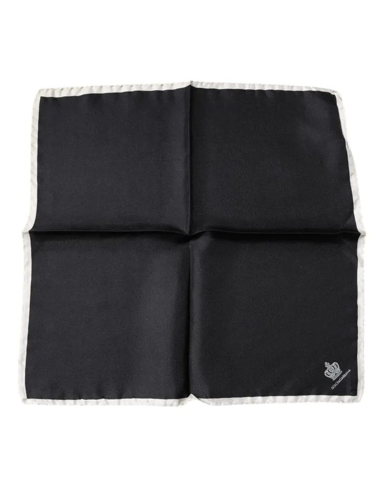 Dolce & Gabbana Men's Black Crown Logo Square Handkerchief Scarf Silk Black