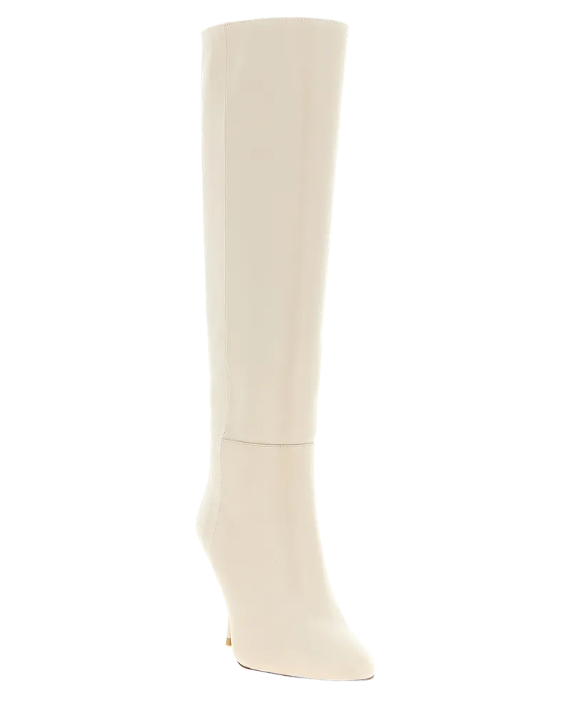 Stuart Weitzman Women's White Lamb Leather Over The Knee Shoe White