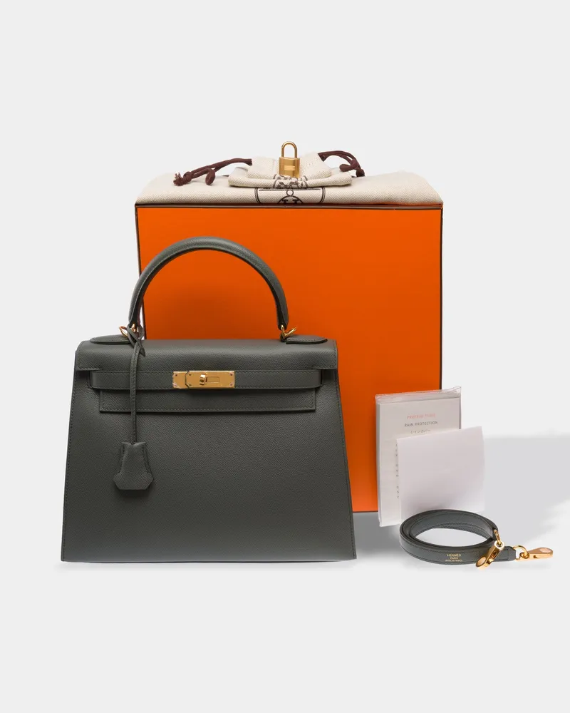 Hermès Kelly 28 Sellier Top Handle Bag — Almond Green Green