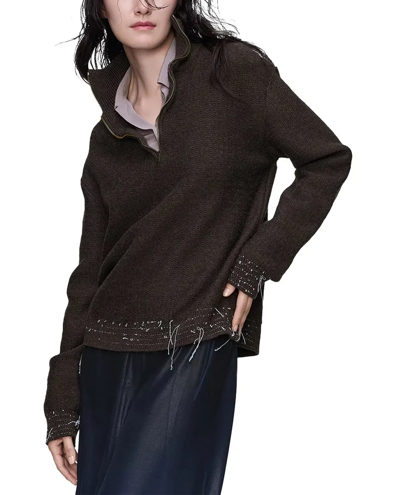 Maison Margiela Wool Quarter-Zip Sweater — Brown Brown