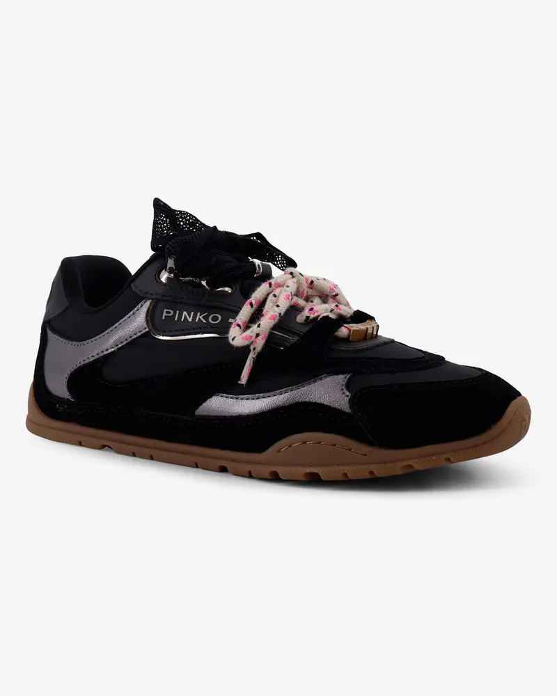 Pinko Women's Sneakers Yulia Suede Black Leather-Nylon Trainers Leather/nylon Black