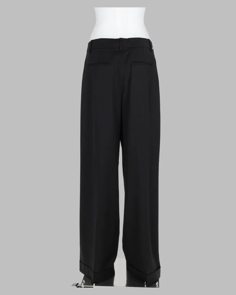 Ganni Wide-Leg Wool Trousers — Black Black
