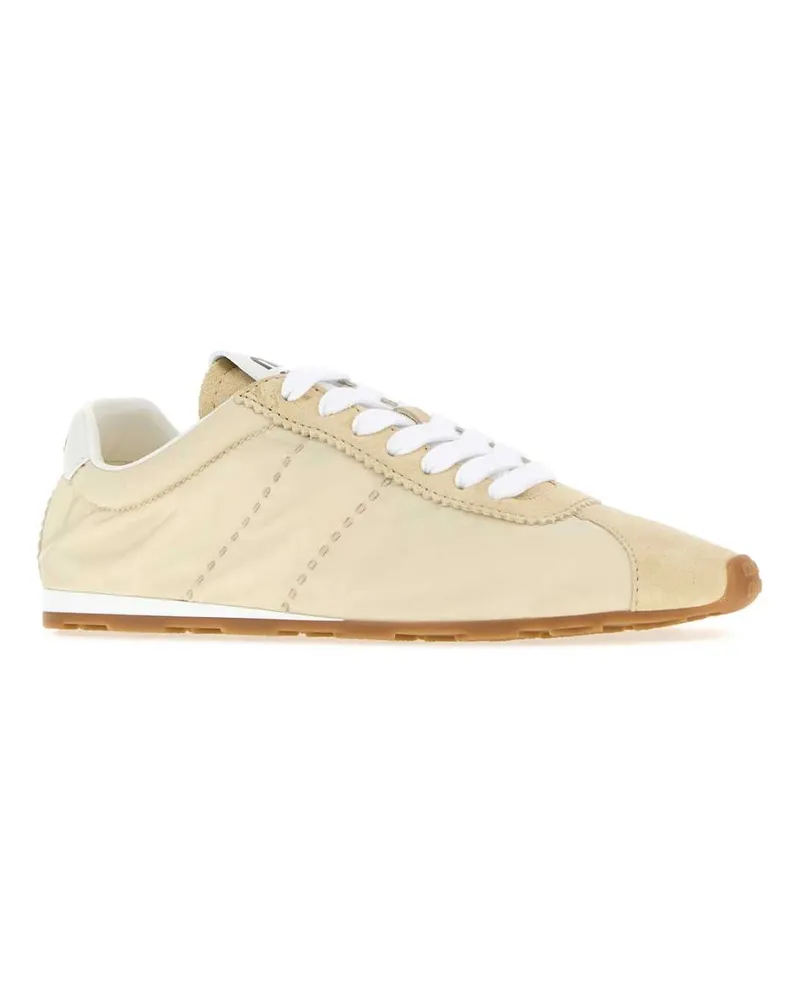 Miu Miu Women's Cream Fabric And Suede Sneakers Burro Ballerine Flat Shoes Beige