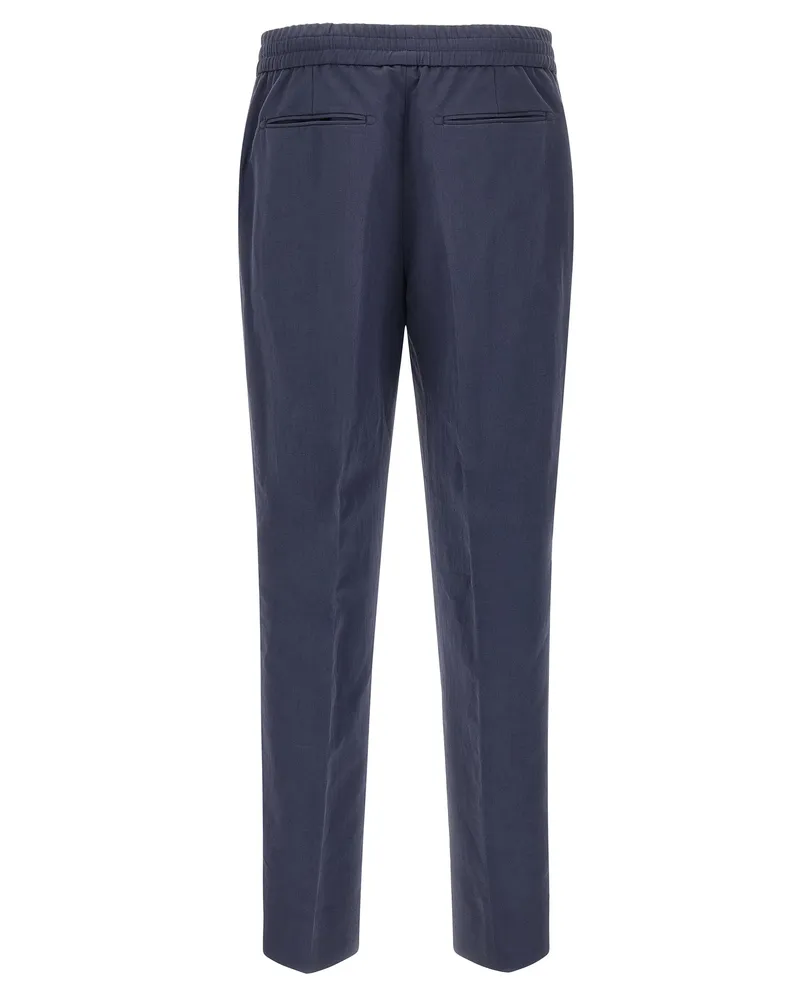Brioni Men's Blue Linen Casual Pants Blue