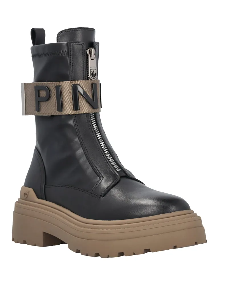 Pinko Leather Platform Ankle Boot — Black Black