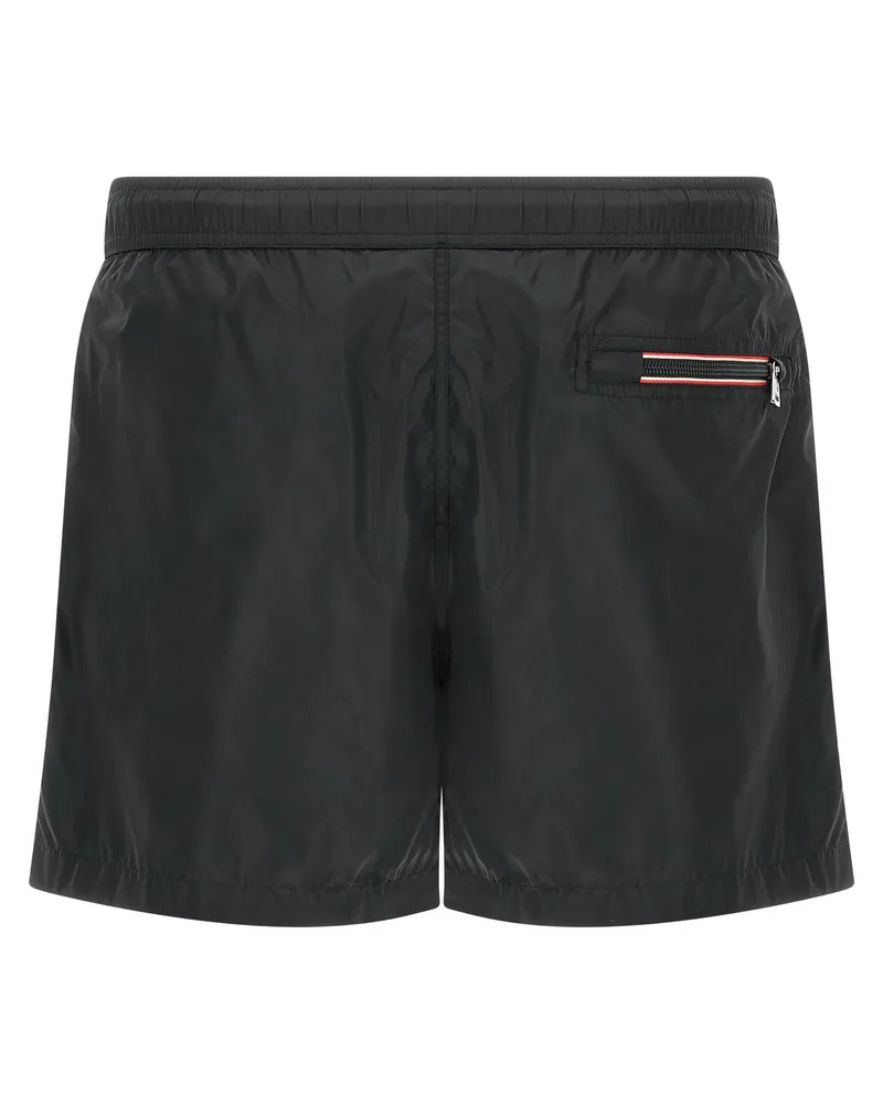 Moncler Logo Patch Swim Shorts — Black Black