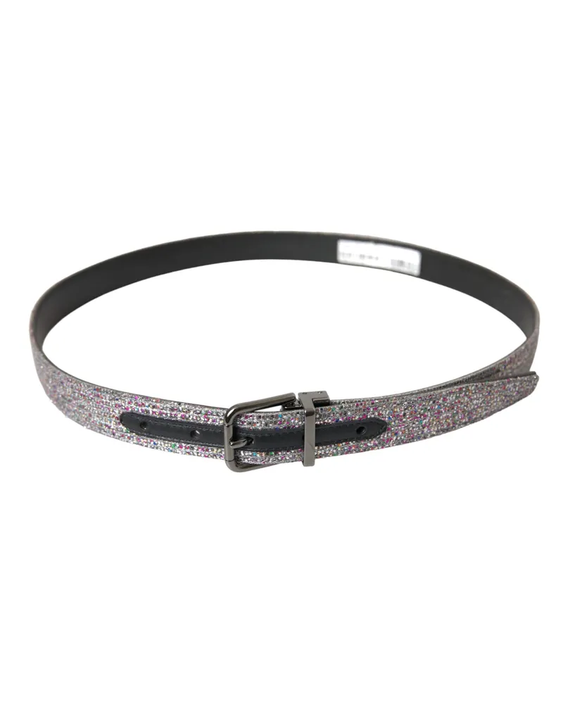 Dolce & Gabbana Men's Multicolor Embellished Silver Metal Buckle Belt Leather Multicolor
