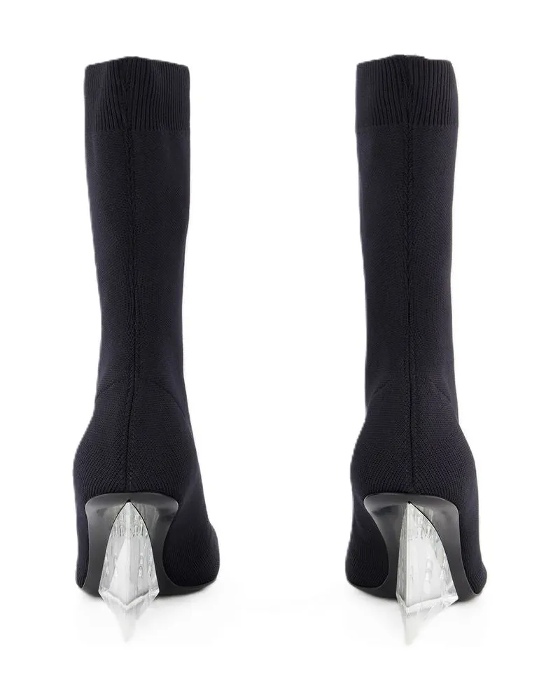 Alexander McQueen Women's Knit Sock Boot Black Leather Black