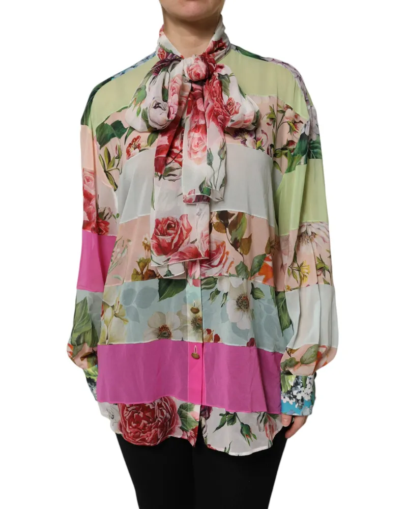 Dolce & Gabbana Women's Multicolor Floral Patchwork Long Sleeves Top Silk Elastane Multicolor