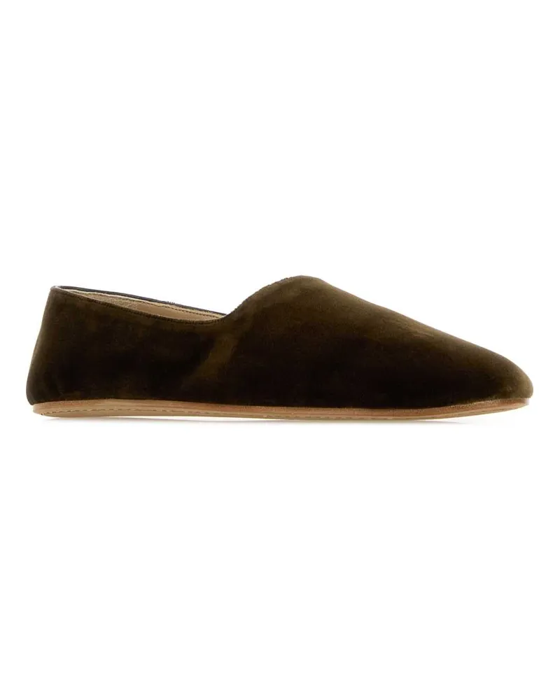 The Row Women's Dark Green Velvet Ponti Ballerinas Moss Ballerine Flat Shoes Green