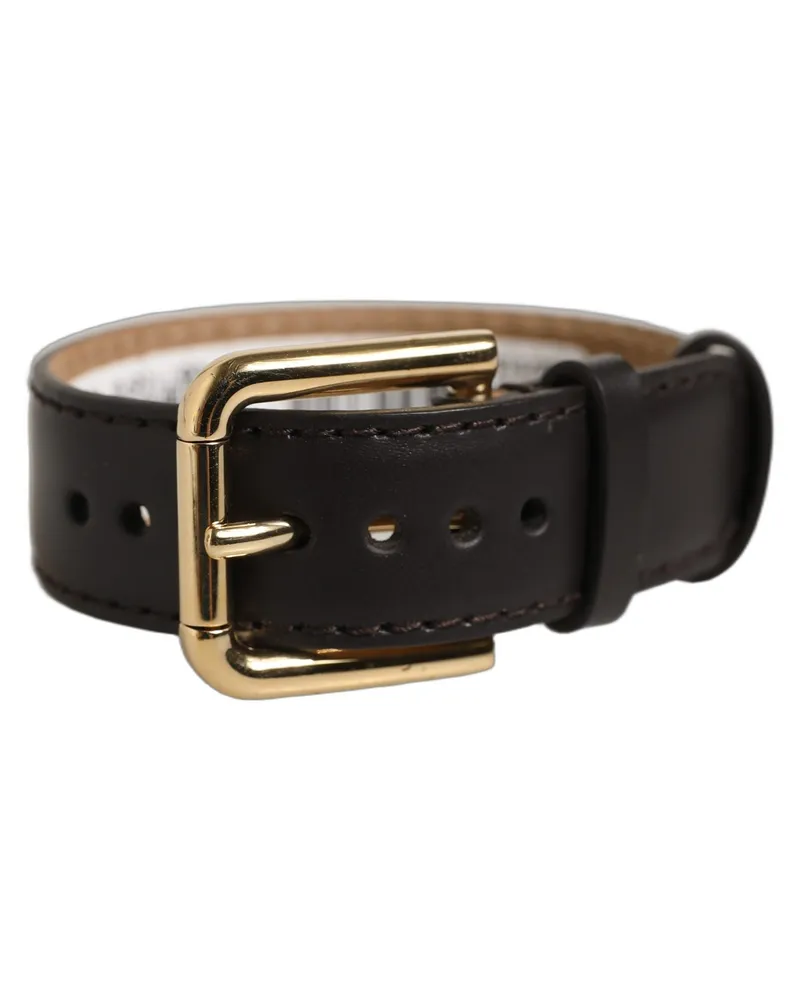 Dolce & Gabbana Women's Black Calfskin Leather Gold Buckle Belt Strap Bracelet Calf Black
