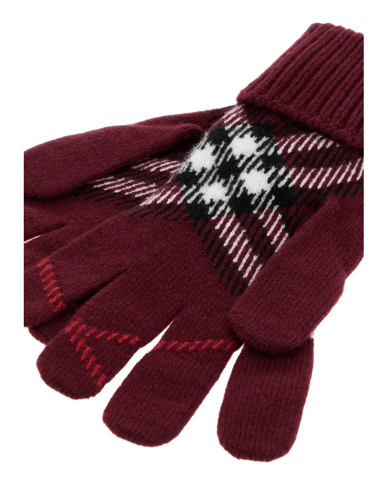 Burberry Checked-Intarsia Cashmere Gloves — Red Red