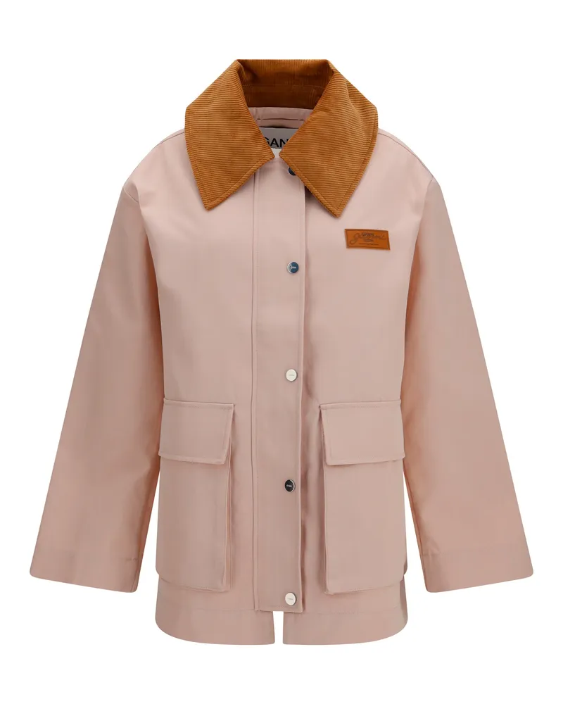 Ganni Women's Twill Jacket With Suede Details, Primrose Pink Polyester Pink