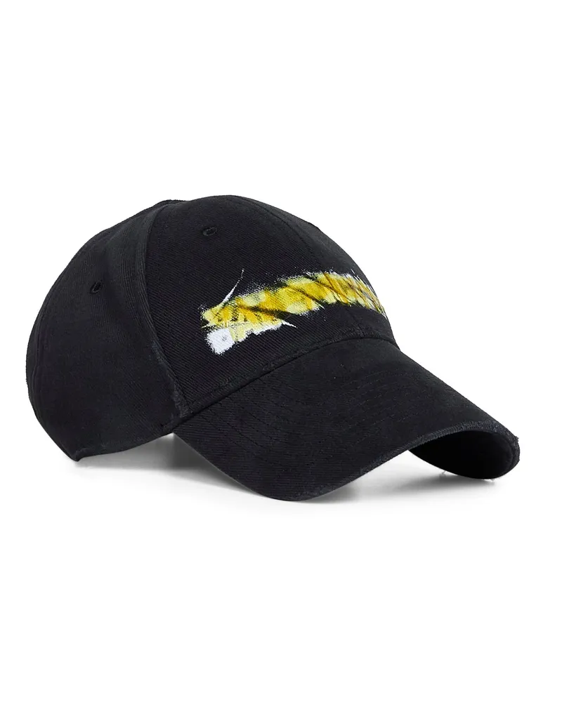 Balenciaga Men's Cap Messy Spray Black Cotton Hat Black