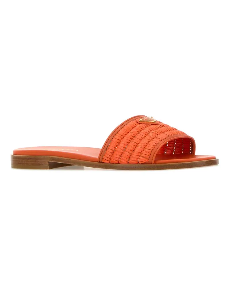 Prada Women's Orange Raffia Slippers Arancio Flat Shoes Orange