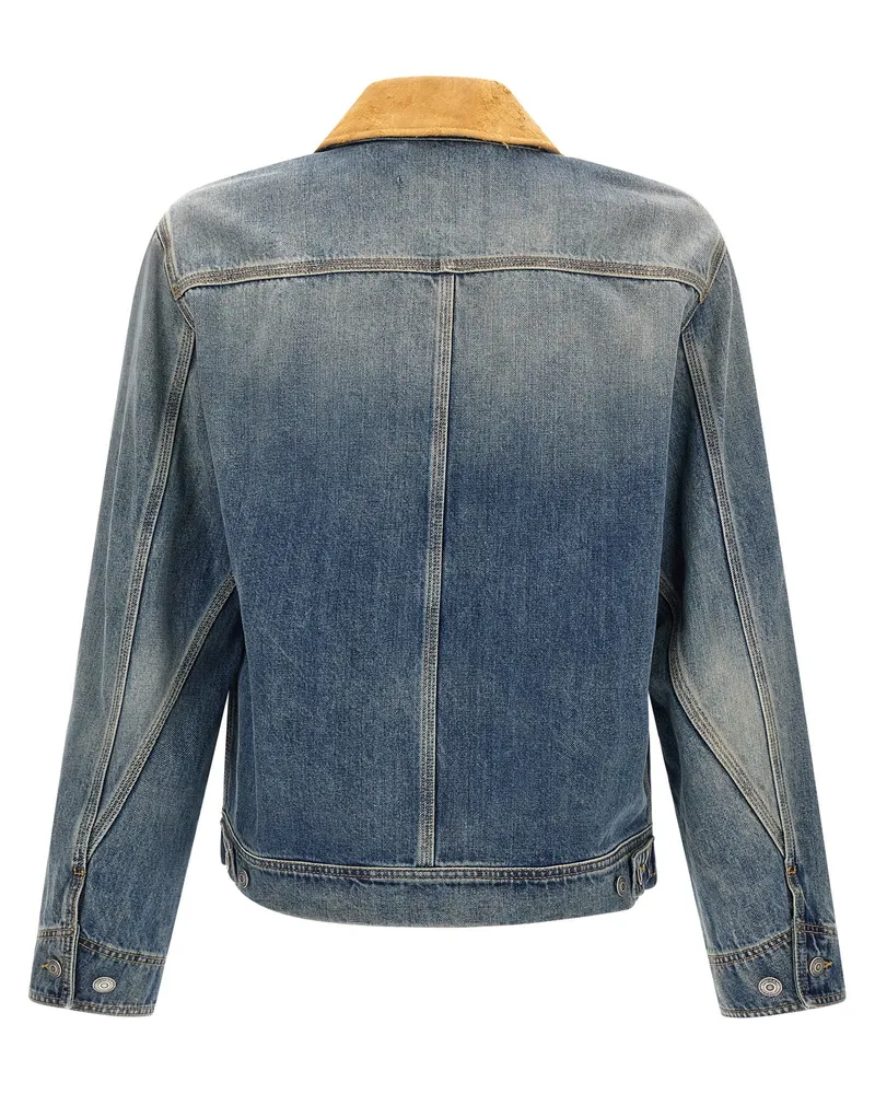 Alexander McQueen Suede-Collar Denim Jacket — Blue Blue