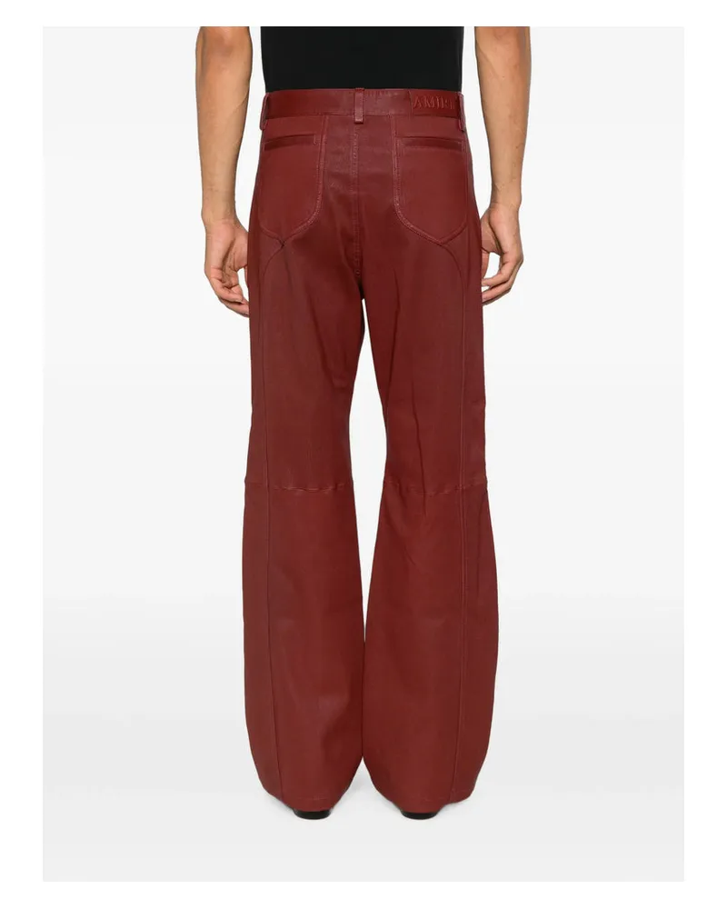 Amiri Wide-Leg Calf Leather Trousers — Red Red