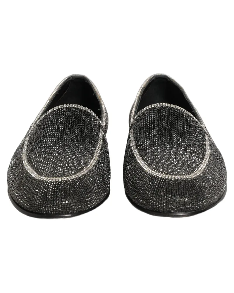 Dolce & Gabbana Black Crystal Embellished Men Loafers Shoes Leather Black