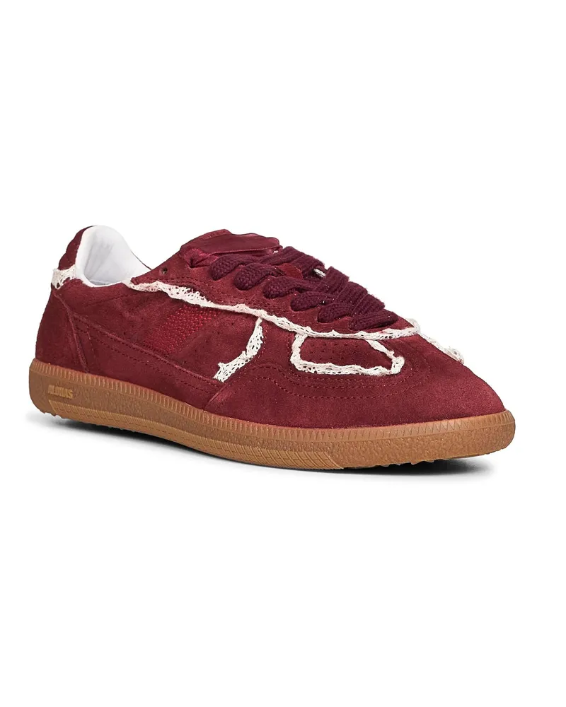 Alohas Women's Burgundy Suede Sneakers With Crochet Details Leather Trainers Burgundy