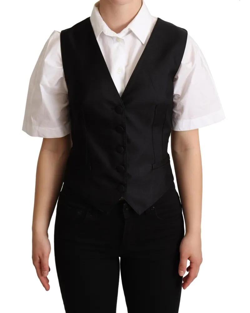 Dolce & Gabbana Women's Solid Black Silk Sleeveless Waistcoat Vest Top Polyester Elastane Black