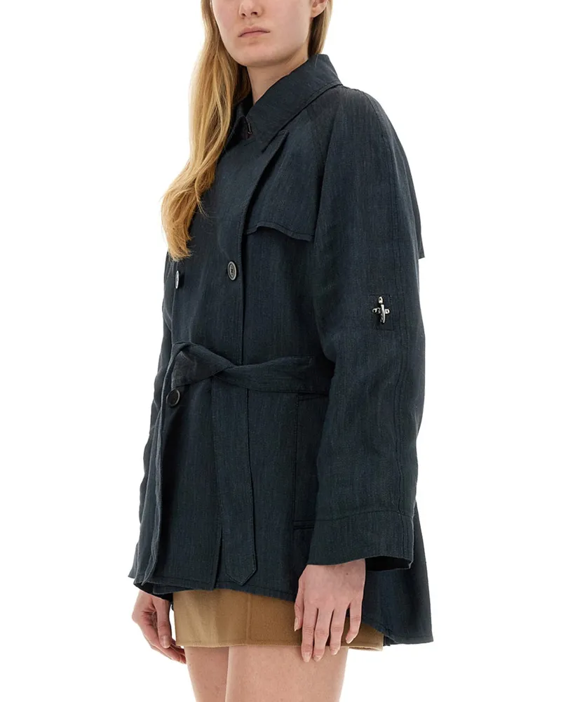 Fay Linen-Viscose Blend Trench Coat — Black Black