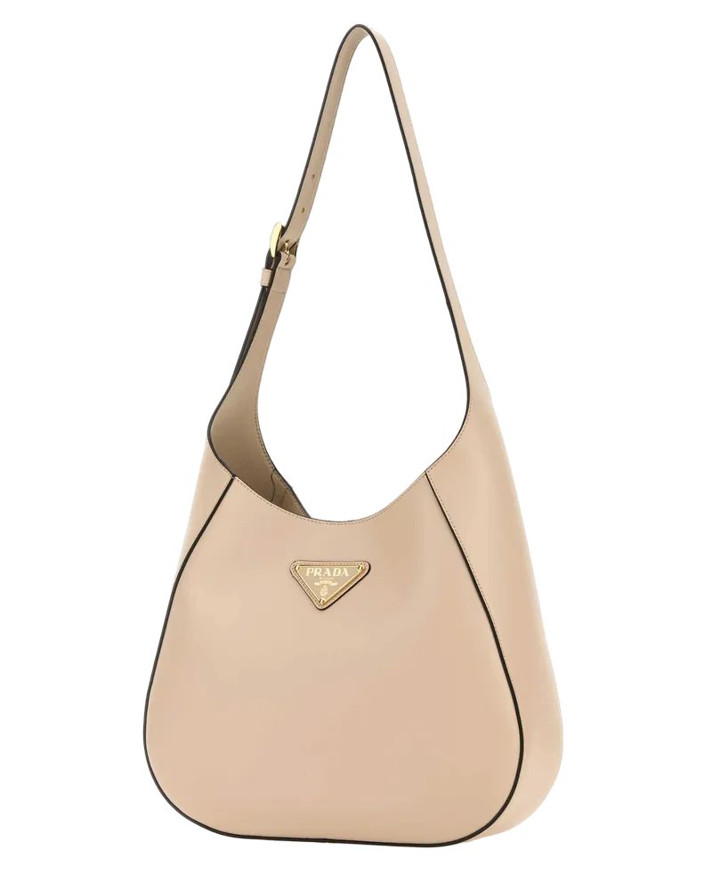 Prada Women's Powder Pink Leather Shoulder Bag Travertinon Borse A Mano Beige