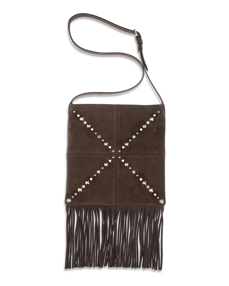 Valentino Garavani Studded Suede Shoulder Bag — Brown Brown