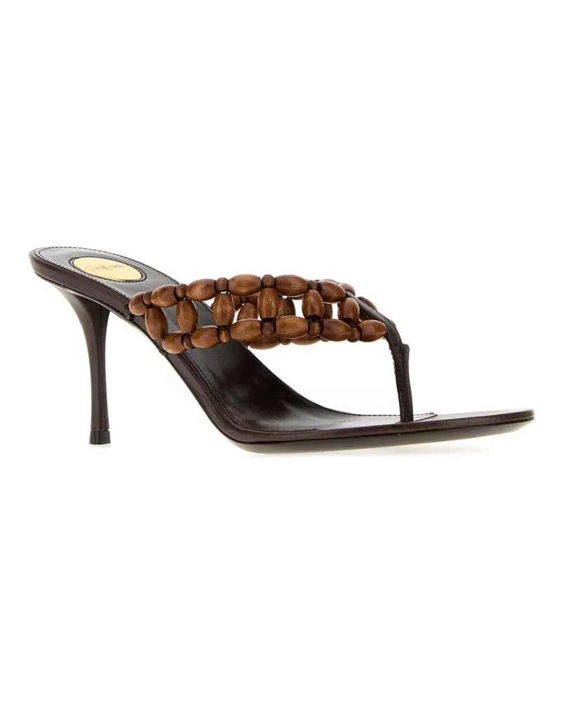 Saint Laurent Women's Brown Wood Zina Thong Mules Parisbrownharrise Scarpe Con Tacco High Heel Shoes Brown