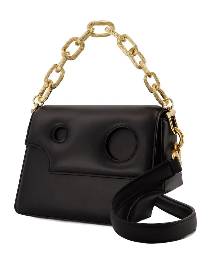 OFF-WHITE Women's Burrow 24 Bag White Black Leather - Shoulder-Hobo-Bags Black