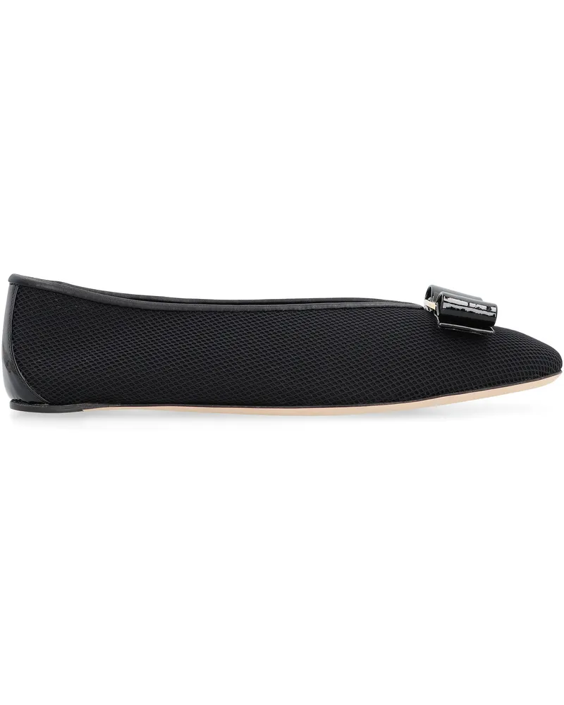 Ferragamo Women's Ballet Flats Vara Black Lamb Ballerina Shoes Black