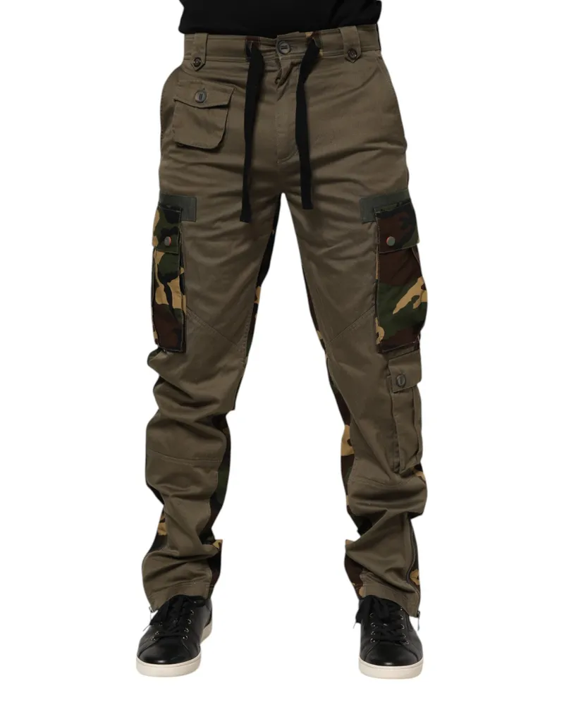 Dolce & Gabbana Men Brown Cotton Camouflage Cargo Pants Brown