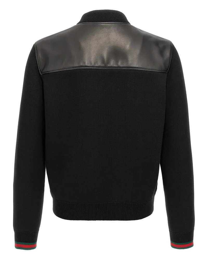 Gucci Bimaterial Nappa and Knit Bomber Jacket — Black Black