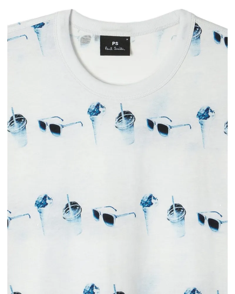 Paul Smith Sunglasses and Ice Cream Print Cotton T-Shirt — White White