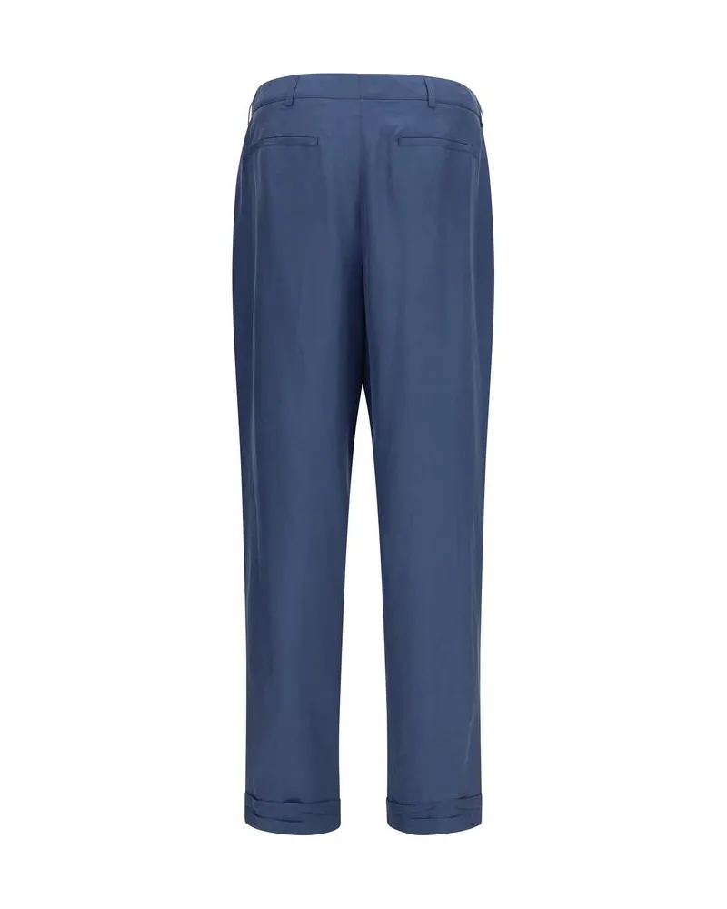 Saint Laurent Men Blue Silk Dress Pants Blue