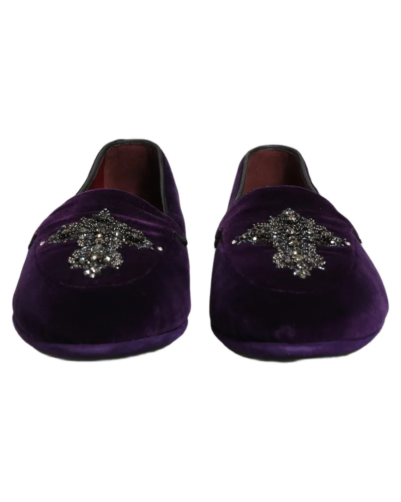 Dolce & Gabbana Men's Violet Suede Embellished Dress Loafers Shoes Leather Purple