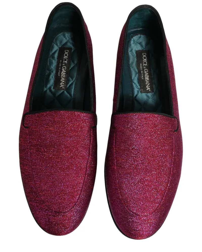 Dolce & Gabbana Men's Pink Glitter Lurex Logo Dress Loafers Shoes Leather Pink