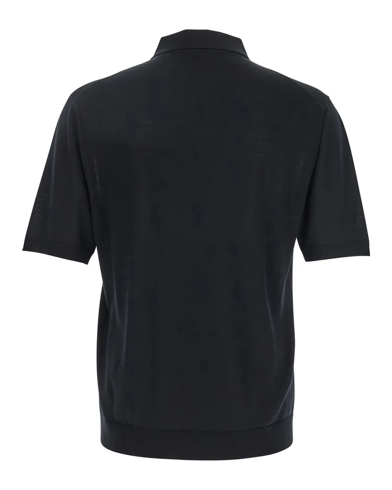 Gucci Embroidered Logo Wool Polo Shirt — Black Black