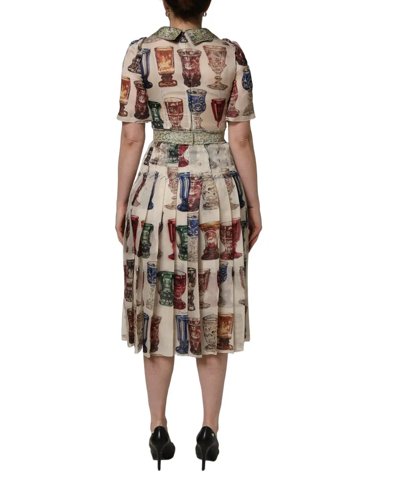Dolce & Gabbana Women's Multicolor Vintage Glassware Midi Dress Silk Cotton Nylon Elastane Multicolor
