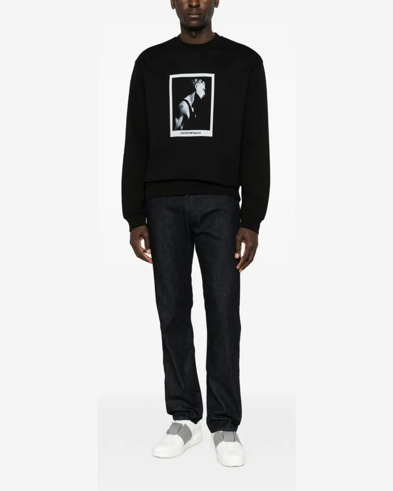 Emporio Armani Graphic-Print Cotton Sweatshirt — Black Black