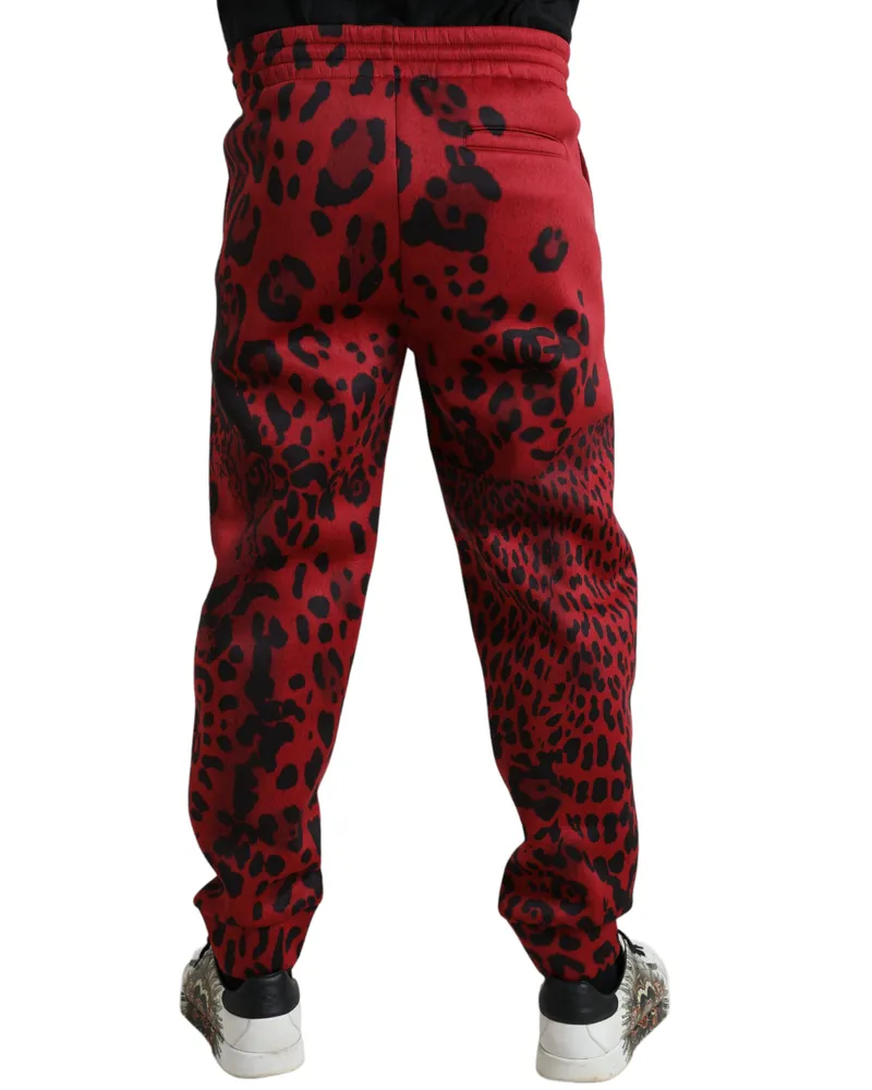 Dolce & Gabbana Men's Leopard-Print Joggers Red Polyester Red