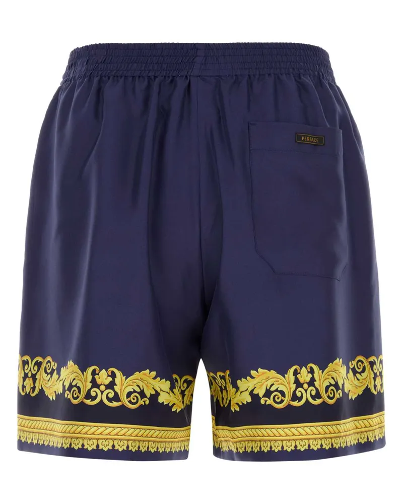 Versace Men's Blue Silk Bermuda Shorts Navyauberginegold Exterior Navy