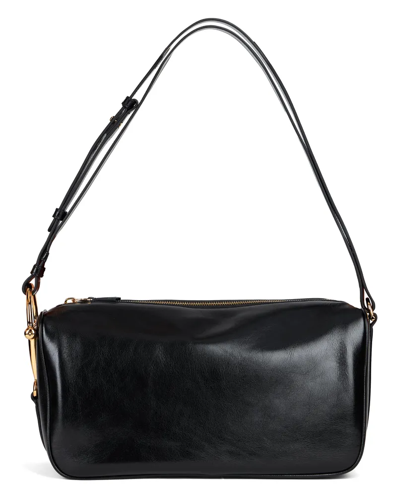 Gucci Women's Shoulder Bag With Buckle, Black Leather Calf Skin Black
