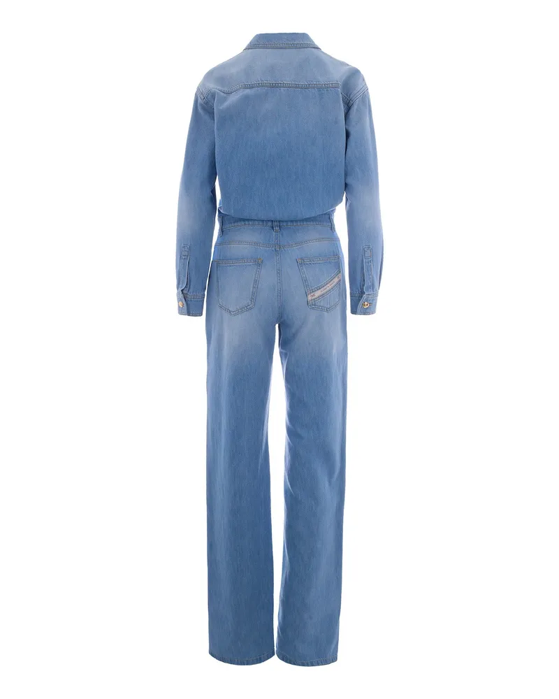 Elisabetta Franchi Women's Denim Jumpsuit Light Blue Cotton Evening Suits Blue