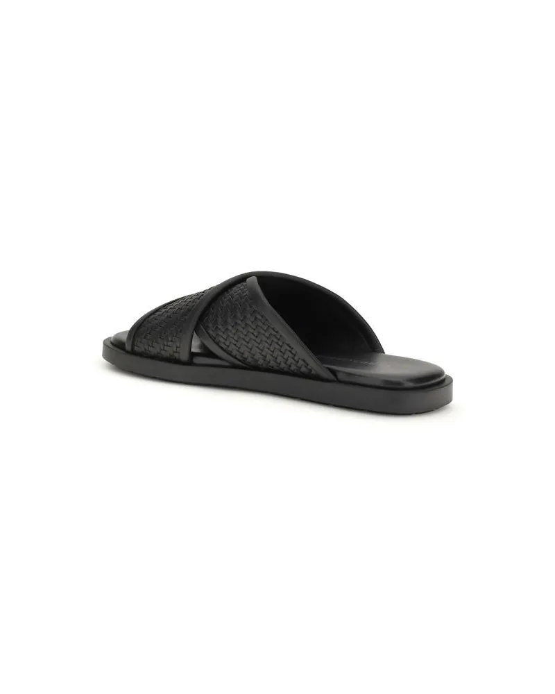 Ferragamo Men's Black Calf Leather Bos Taurus Flat Sandals Black